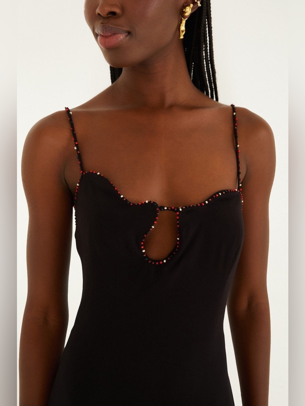 Farm Rio: Black Beaded Neckline Sleeveless
Midi Dress